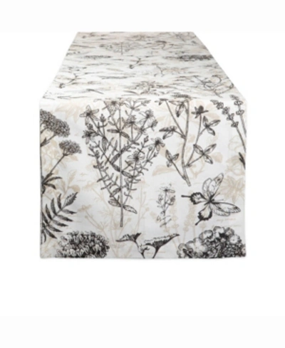 Design Imports Botanical Print Table Runner 14" X 72"" In White