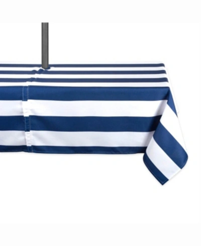 Design Imports Nautical Blue Cabana Stripe Outdoor Table Cloth With Zipper 60" X 120" In Navy