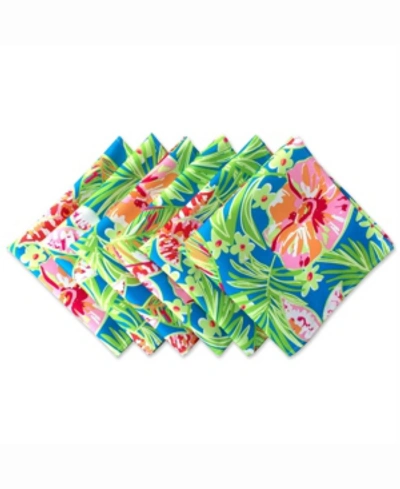 Design Imports Summer Floral Print Outdoor Napkin Set Of 6 In Blue