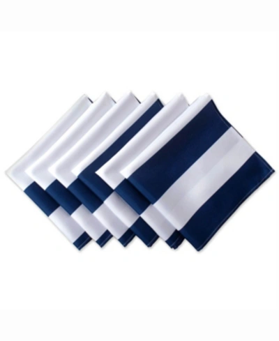 Design Imports Nautical Blue Cabana Stripe Print Outdoor Napkin Set Of 6 In Navy
