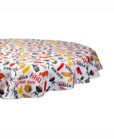 Design Imports Bbq Fun Print Outdoor Table Cloth With Zipper 60" Round In Red
