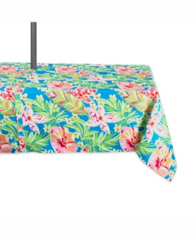Design Imports Summer Floral Outdoor Table Cloth With Zipper 60" X 84" In Blue