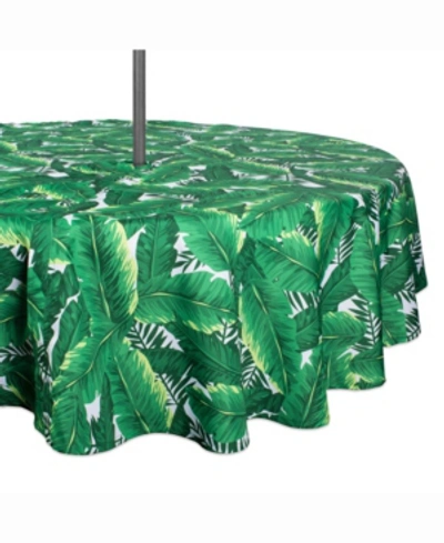 Design Imports Banana Leaf Outdoor Table Cloth With Zipper 52" Round In Green