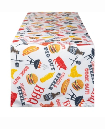 Design Imports Bbq Fun Print Outdoor Table Runner 14" X 72" In Red