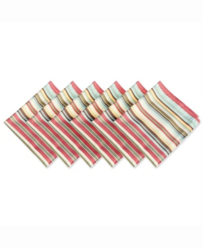 Design Imports Summer Stripe Outdoor Napkin Set Of 6 In Red