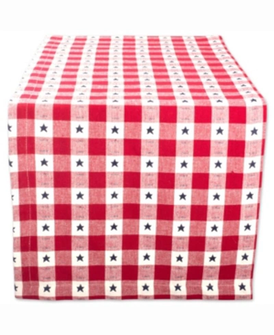 Design Imports Star Check Table Runner 14" X 108" In Red