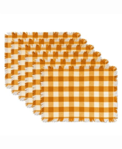 Design Imports Pumpkin Spice Heavyweight Check Fringed Placemat Set Of 6 In Yellow