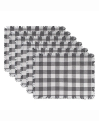 Design Imports Gray Heavyweight Check Fringed Placemat Set Of 6 In Grey