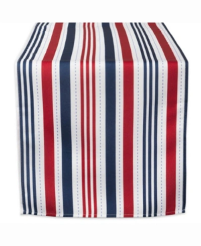 Design Imports Patriotic Stripe Outdoor Table Runner 14" X 108" In Blue