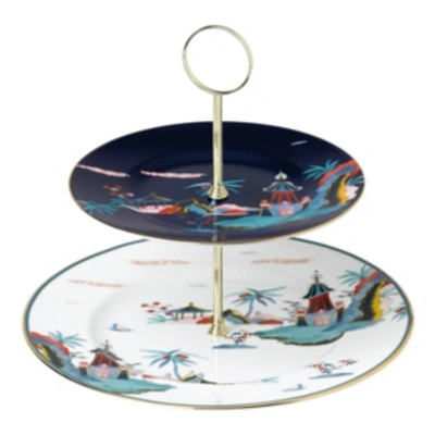 Wedgwood Wonderlust Cake Stand Two-tier Blue Pagoda In Multi