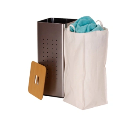Household Essentials Square Metal Laundry Hamper With Wood Lid In Stainless Steel