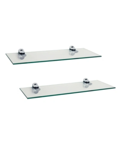 Danya B Set Of 2 Glass Floating Shelves With Chrome Brackets 16" X 6" In Clear