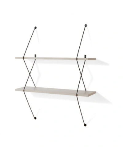 Danya B . Contemporary Two Level Shelving System With Black Wire Brackets In Gray