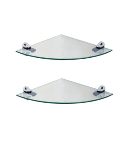 Danya B Set Of 2 Glass Radial Floating Shelves With Chrome Brackets 10" X 10" In Clear