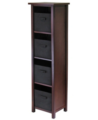 Winsome Verona 4-section N Storage Shelf With 4 Foldable Black Color Fabric Baskets In Walnut