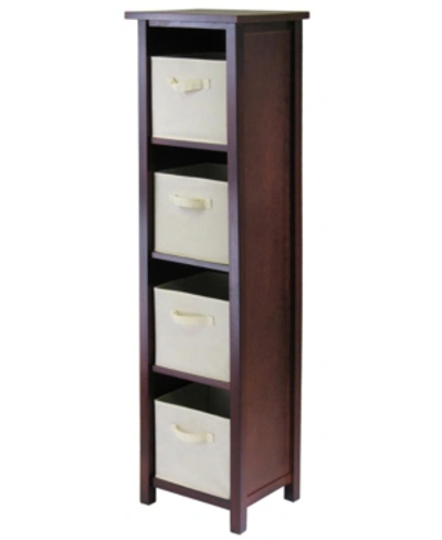 Winsome Verona 4-section N Storage Shelf With 4 Foldable Beige Color Fabric Baskets In Walnut