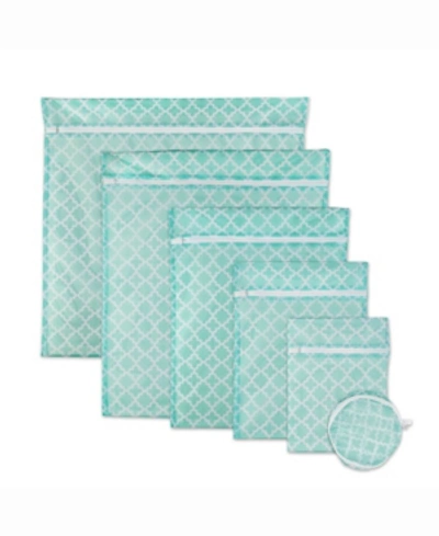 Design Imports Lattice Set B Mesh Laundry Bag, Set Of 6 In Turquoise
