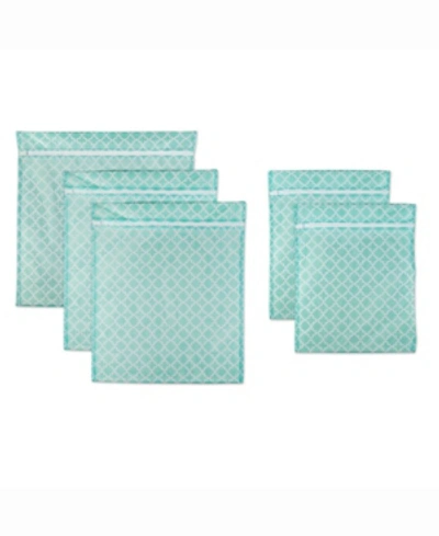 Design Imports Design Import Lattice Set G Mesh Laundry Bag, Set Of 5 In Turquoise