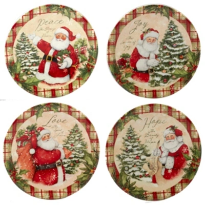 Certified International Holiday Wishes Set Of 4 Canape Plate In Beige/red/green