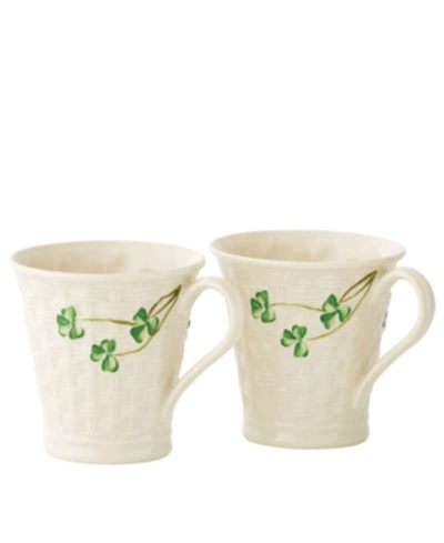 Belleek Pottery Shamrock Basketweave Mugs In Open White