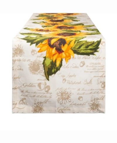 Design Imports Rustic Sunflowers Printed Table Runner 14" X 72" In Yellow