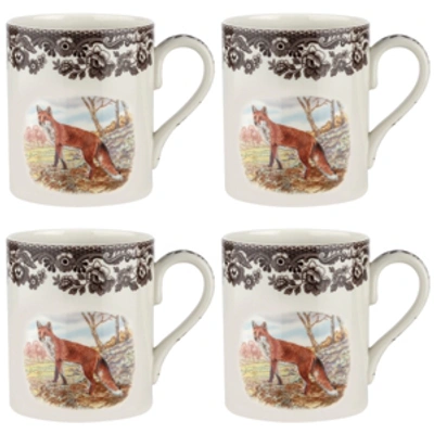 Spode Woodland Red Fox Mug Set/4 In Brown