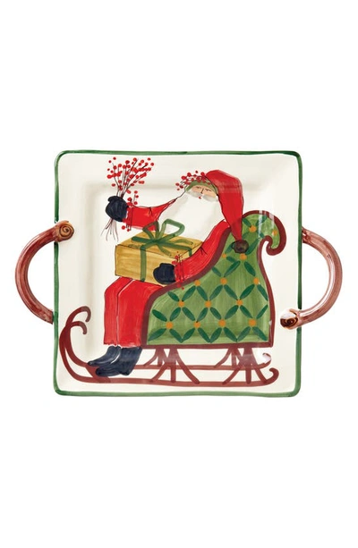 Vietri Old St. Nick Handled Square Platter In Multi