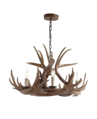 Jonathan Y Eldora 28.5" Adjustable Resin Antler 6-light Chandelier In Brown