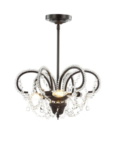 Jonathan Y Caroline 16" Metal/crystal Led Adjustable Pendant In Oil Rubbed Bronze