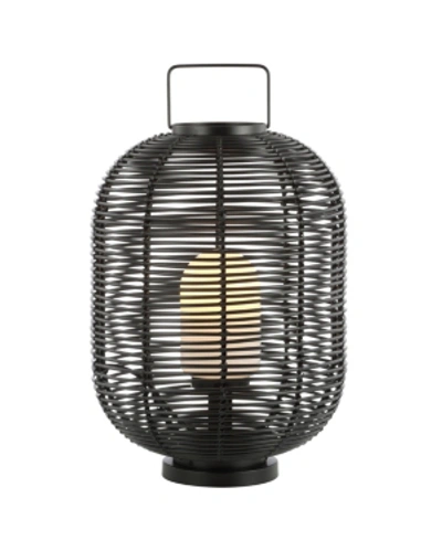 Jonathan Y Kandella 26.7" Outdoor Woven Oval Asian Led Lantern In Black
