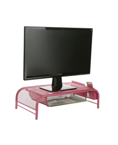 Mind Reader Metal Mesh Monitor Stand And Desk Organizer With Drawer In Pink