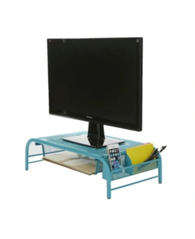 Mind Reader Metal Mesh Monitor Stand And Desk Organizer With Drawer In Turquoise