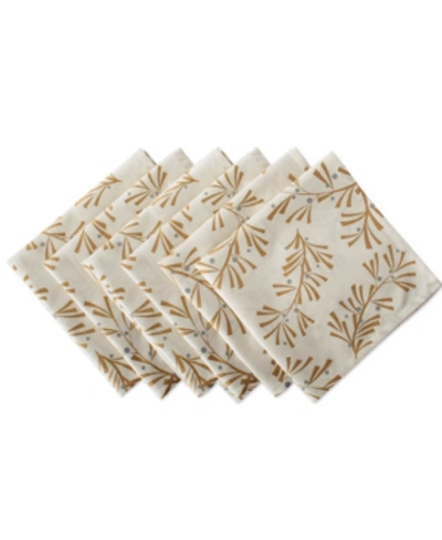 Design Imports Metallic Holly Leaves Napkin, Set Of 6 In Gold