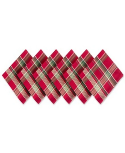 Design Imports Plaid Napkin, Set Of 6 In Red