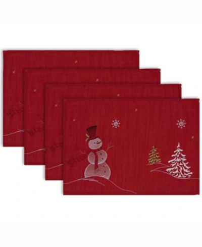 Design Imports Embroidered Snowman Placemat, Set Of 4 In Red