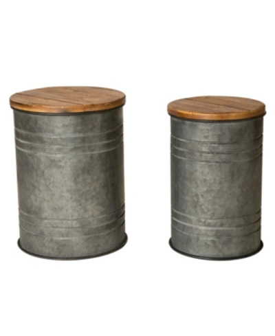 Glitzhome 2 Piece Storage Accent Stool Set In Dark Gray