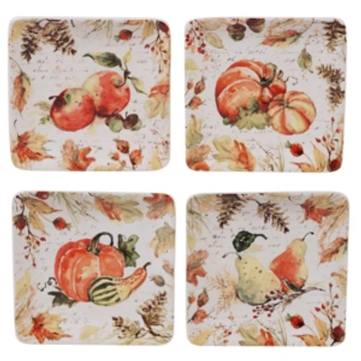 Certified International Harvest Splash Square Canape Plate, Set Of 4 In Multicolored
