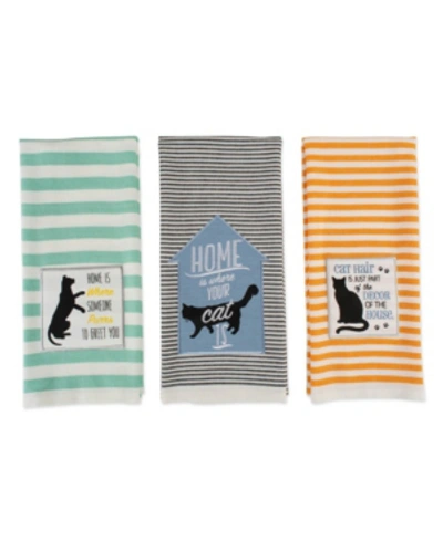 Design Imports Asst Cats Meow Embellished Dishtowel Set Of 3 In Multi