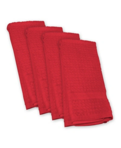 Design Imports Solid Waffle Terry Dishtowel, Set Of 4 In Red