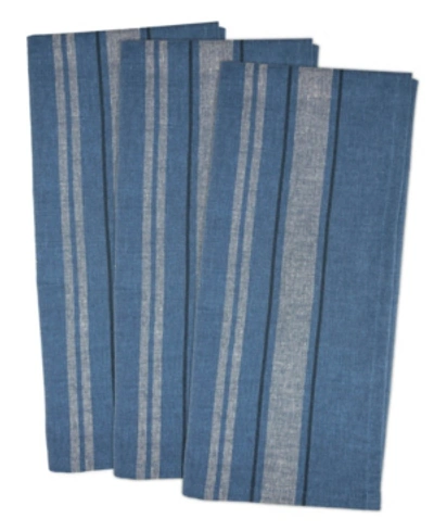 Design Imports Chambray French Stripe Woven Dishtowel, Set Of 3 In Blue
