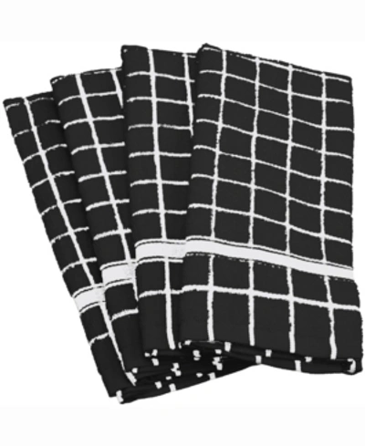 Design Imports Solid Windowpane Terry Dishtowel, Set Of 4 In Black