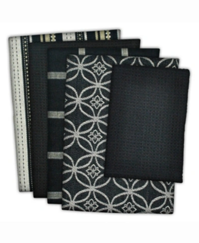 Design Imports Assorted Dishtowel And Dishcloth, Set Of 5 In Black