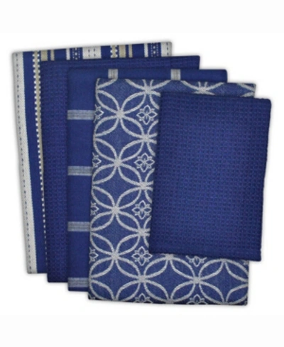 Design Imports Assorted Dishtowel And Dishcloth, Set Of 5 In Dark Blue