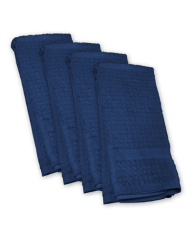 Design Imports Solid Waffle Terry Dishtowel, Set Of 4 In Dark Blue