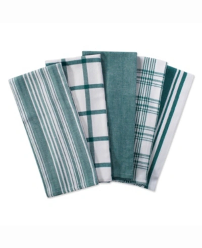 Design Imports Assorted Woven Dishtowel, Set Of 5 In Open Green