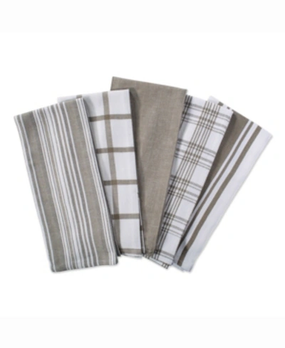Design Imports Assorted Woven Dishtowel, Set Of 5 In Brown