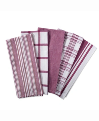 Design Imports Assorted Woven Dishtowel, Set Of 5 In Medium Red