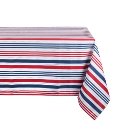 Design Imports Patriotic Stripe Outdoor Tablecloth With Zipper 60" X 120" In Red