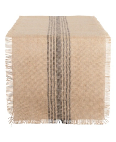 Design Imports Middle Stripe Burlap Table Runner 14" X 72" In Open Brown