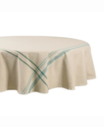 Design Imports Chambray French Stripe Tablecloth 70" Round In Open Green